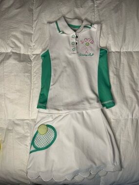 White & Green Tennis Dress with Racket Detail